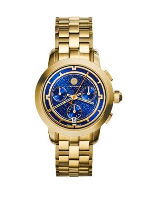 Tory Burch Tory Chronograph Goldtone Stainless Steel Bracelet Watch/blue