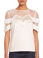 The Kooples Lace & Fringe Silk Top