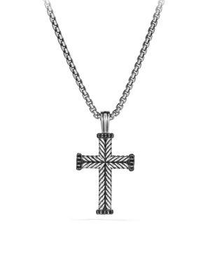 David Yurman Pave Black Diamond & Sterling Silver Cross Pendant Necklace