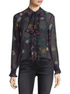 7 For All Mankind Silk Ruffle Floral Blouse
