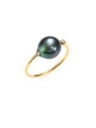 Mizuki Sea Of Beauty 9mm Black Tahitian Pearl, Diamond & 14k Yellow Gold Open Ring
