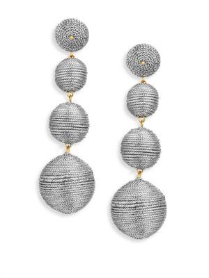 Kenneth Jay Lane Three Thread Ball Drop Earrings/silver