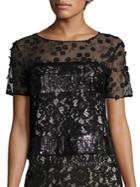 Elie Tahari Jules Embroidered Sequin & Lace Blouse