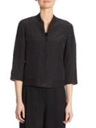 Akris Punto Dotted Silk Zip-up Bomber Blouse