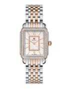 Michele Watches Deco Ii Diamond, Mother-of-pearl, 18k Rose Gold & Stainless Steel Bracelet Watch