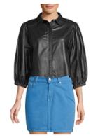 Ganni Heavy Leather Snap-front Peasant Top