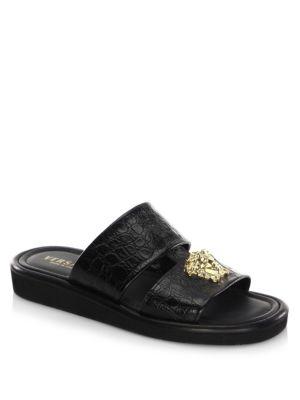 Versace Collection Double Strap Leather Sandals