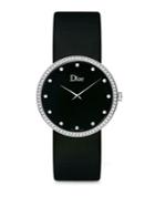 Dior La D De Dior Diamond, Stainless Steel & Satin Strap Watch
