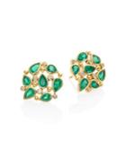 Temple St. Clair Pear Cluster Diamond, Emerald & 18k Yellow Gold Stud Earrings