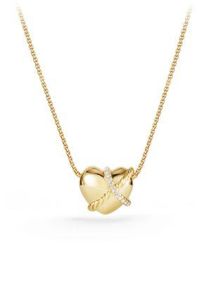 David Yurman Le Petit Coeur Sculpted Heart Chain Necklace With Diamonds In 18k Gold