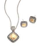 John Hardy Classic Chain Hammered 18k Yellow Gold Pendant Necklace & Stud Earring Heritage Gift Box Set