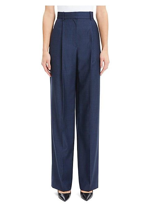 Theory Wool High-rise Stripe Pleated Trousers