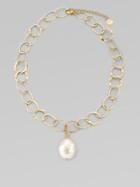 Majorica 22mm White Baroque Pearl Mixed-link Pendant Necklace