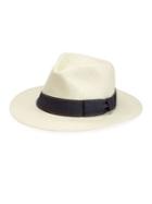 Saks Fifth Avenue Collection Flat Brim Paper Hat With Denim Ribbon