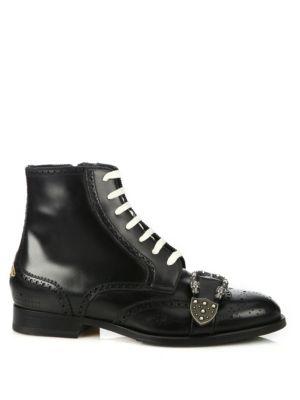 Gucci Queercore Buckle Strap Leather Wingtip Booties