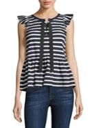 Kate Spade New York Lace-up Stripe Knit Cotton Tee