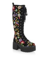 Alice + Olivia Embroidered Leather Boots