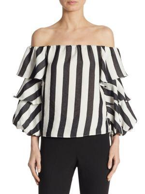 Scripted Off-the-shoulder Ruffle Tier Arm Top