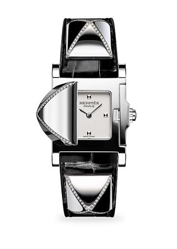 Hermes Watches Medor Diamond, Stainless Steel & Alligator Strap Watch