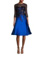 Teri Jon By Rickie Freeman Embellished Lace Applique Dress