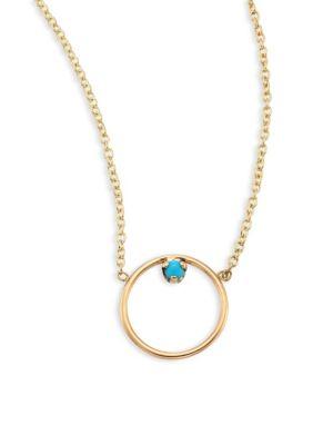Zoe Chicco Medium Circle Turquouise & 14k Yellow Gold Pendant Necklace