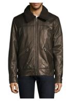 Andrew Marc Kilmer Removable Shearling Collar Leather Bomber Jacket