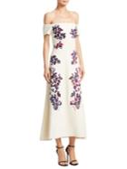 Tanya Taylor Lottie Wisteria Embroidered Crepe Off-the-shoulder Dress