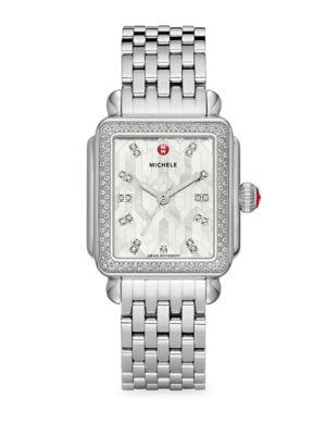 Michele Watches Deco Mosaic White Mother-of-pearl, Diamond & Stainless Steel Bracelet Watch