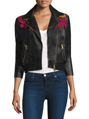 Free People Embroidered Faux Leather Moto Jacket