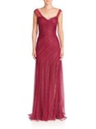 Monique Lhuillier Draped French Tulle Off-the-shoulder Gown