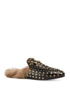 Gucci Princetown Studded Leather & Fur Flat Mules