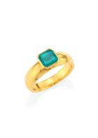 Gurhan Rainbow Hue 24k Yellow Gold Square Faceted Emerald Ring