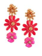 Oscar De La Renta Painted Floral Clip-on Drop Earrings