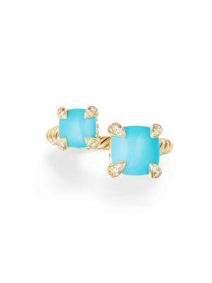 David Yurman Chatelaine Bypass Ring With Turquoise & Diamonds