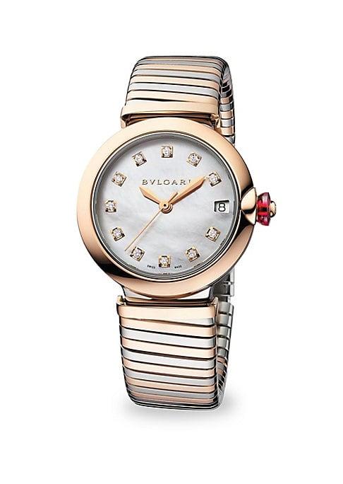 Bvlgari Lvcea Stainless Steel & Rose Gold Diamond Bracelet Watch