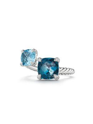 David Yurman Chatelaine Hampton Blue Topaz, Blue Topaz & Diamonds Bypass Ring