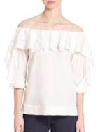 L'agence Monroe Ruffled Off-the-shoulder Top