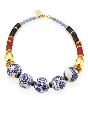 Lizzie Fortunato The New Blue Iii Porcelain, Angelite & Agate Beaded Necklace