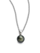 Mikimoto 9mm Black Round Cultured South Sea Pearl & 18k White Gold Pendant Necklace