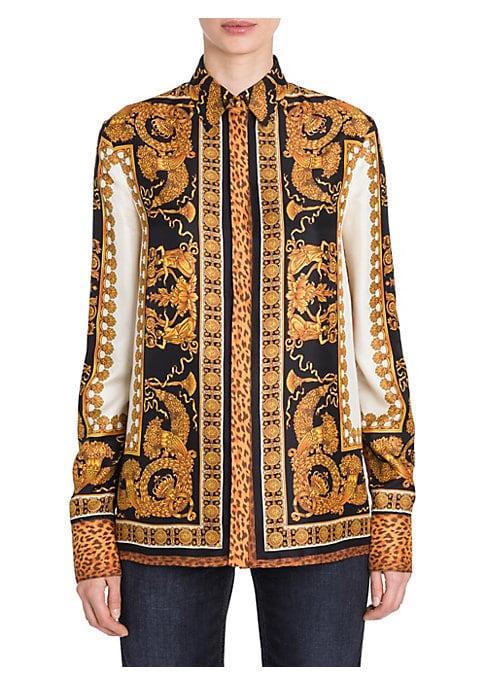 Versace Long-sleeve Printed Silk Blouse