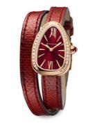 Bvlgari Serpenti Rose Gold, Diamond & Red Karung Strap Watch