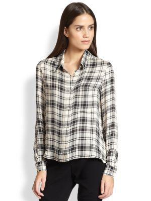 Haute Hippie To Jj With Love Silk Plaid Blouse