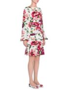 Dolce & Gabbana Charmeuse Stampa Peonie Full Sleeve Ruched Dress