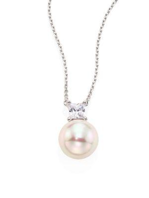 Majorica 12mm White Round Pearl & Crystal Pendant Necklace