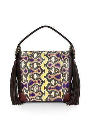 Christian Louboutin Eloise Empire Studded Snake-print Leather Hobo Bag
