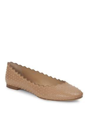 Chloe Studded Scallop Leather Ballet Flats