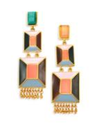 Paula Mendoza Faceted Emerald, Pink Quartz & Enamel Drop Earrings