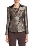 Armani Collezioni Velvet-trim Jacquard Asymmetrical Jacket