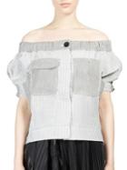 Sacai Hickory Stripe Off-the-shoulder Shirt