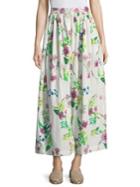 Mds Stripes Floral Button-front Skirt